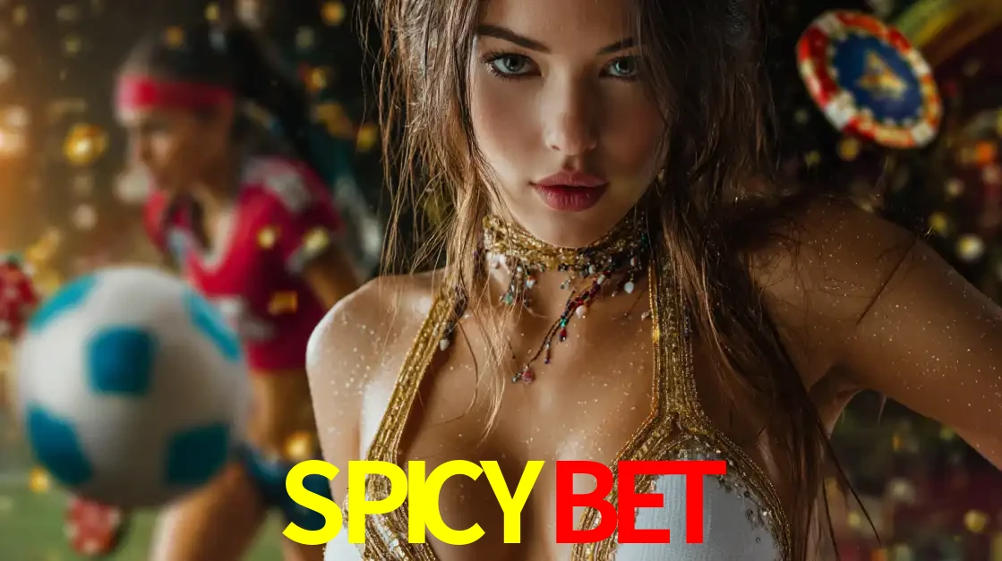 Mulher elegante representando a combinação de glamour e emoção das apostas esportivas, com uma jogadora de futebol ao fundo, destacando a ação no SPICYBET.